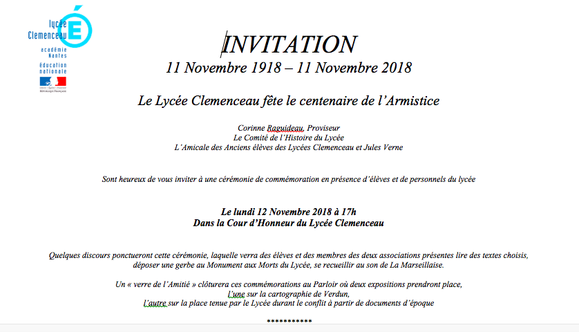 lycée 12 novembre 2018 invitation